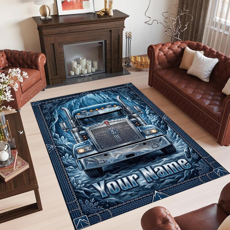 Truck Theme Crystal Velvet Floor Rug Personalized Custom Name Text Warm Carpet Home Decoration