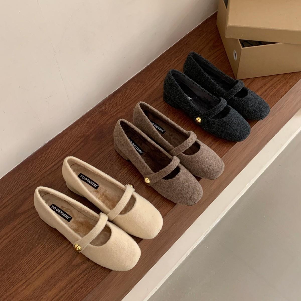 

2025 new square head metal buckle with buckle velvet warm thick medium heel Mary Jane women s single shoes 39 хакі