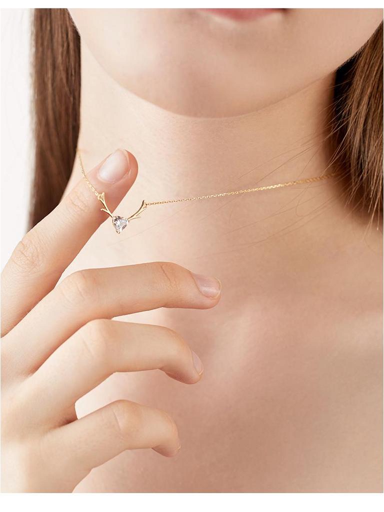 925 Silver Antler Clavicle Necklace for Women - Trendy Little Deer Pendant, Simple Christmas Gift