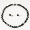 [Your and My Jewelry Box] Black Pearl Necklace and Earring Set, 10mm Peacock Color  Black Mother-of-Pearl Pearls, 10.0mm Up, 45cm Size Made In Japan