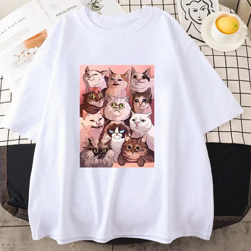 Printed Men T-Shirts Beach Breathable Funny Clothing Oversize Casual Cotton Tops Meme Cats Puzzle Creativity Men Short Sleeve