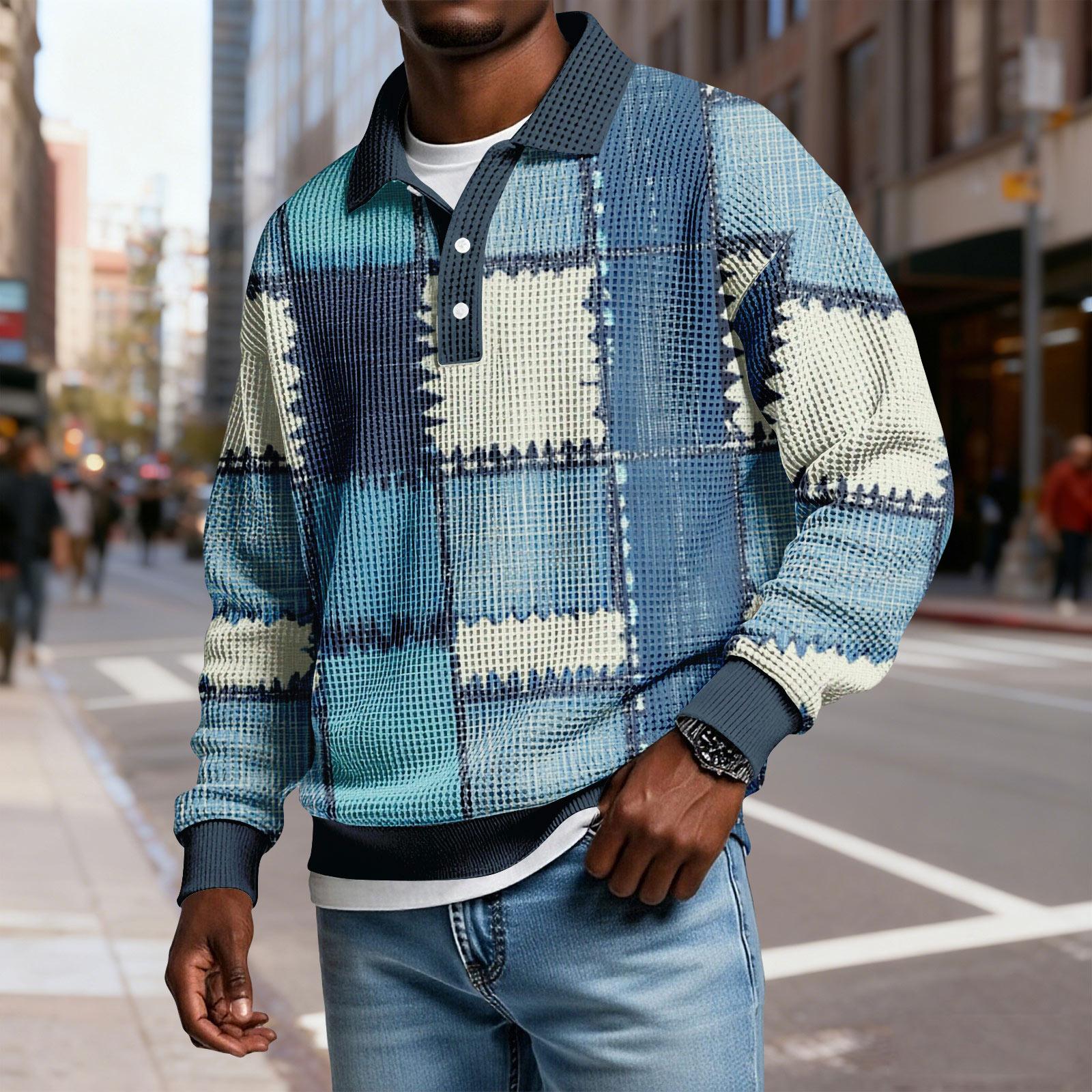 

Men s Casual Loose-fitting Top Button-down Collar Long Sleeves XL небо синє кольору