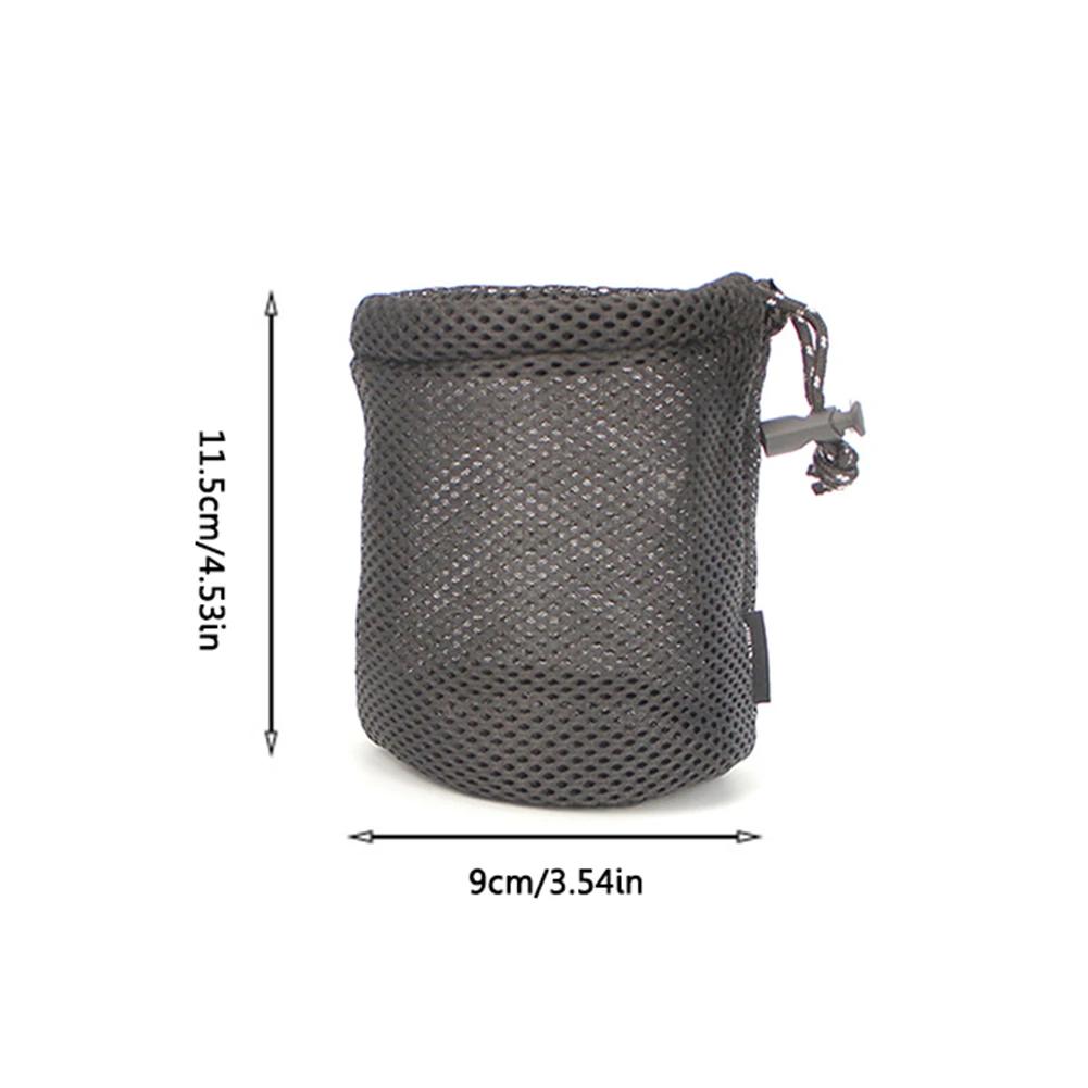 Black Nylon Mesh Bag Travel Stuff Sack Drawstring Bag Net Bag Storage Ditty Bag for Camping Cooker Stove Tableware Organizer