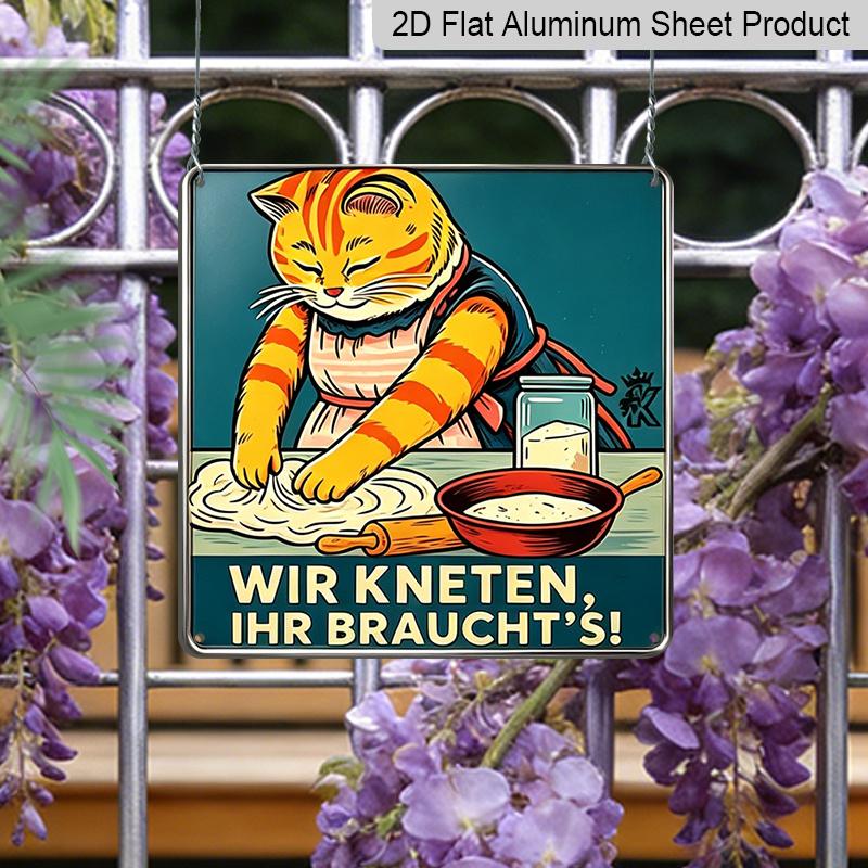 2D Flat, 1pc, Vintage Metal Aluminum Sign, Decorative Plaque and Ornament, Orange Cat Kitchen Baking Theme, Retro Humorous Style, Decoration for