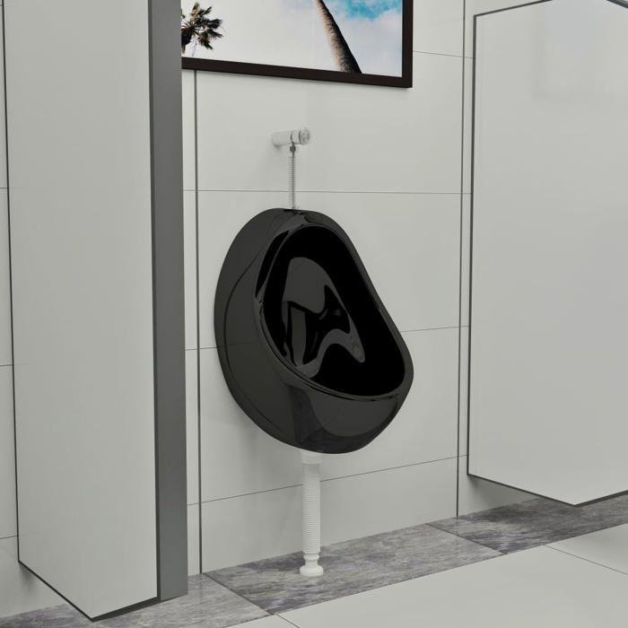VidaXL Urinoir suspendu avec valve de chasse d'eau Céramique Noir 143992