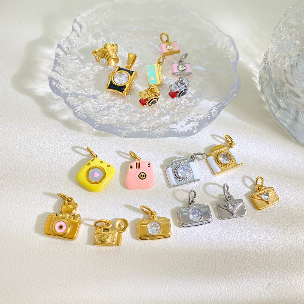Retro 3D Camera Series Pendant 18K Plated Stainless Steel Charms DIY Handmade Gifts for Photographers & Travel Lovers