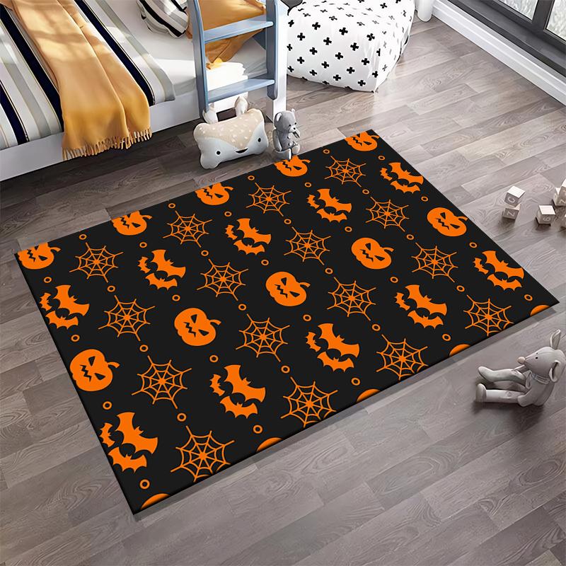 Halloween Pumpkin & Bat Pattern Rug Non-slip Rug Suitable for Living Room and Bedroom Sofas.