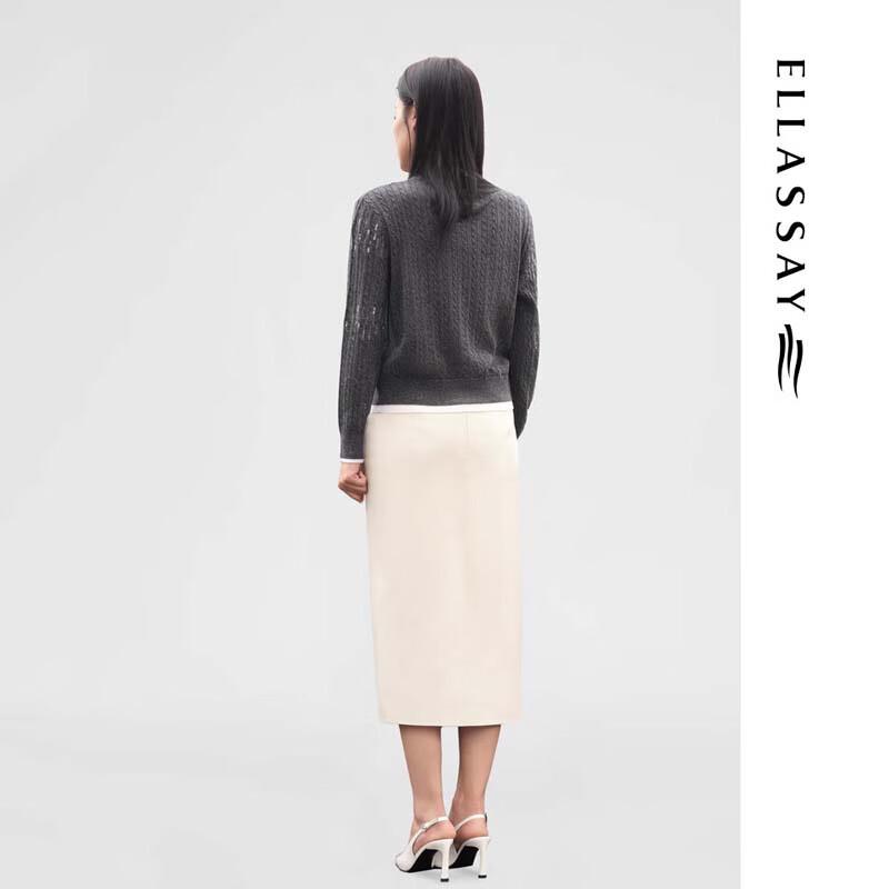 ELLASSAY Women's Sequin Faux Two-Piece V-Neck Knit Sweater