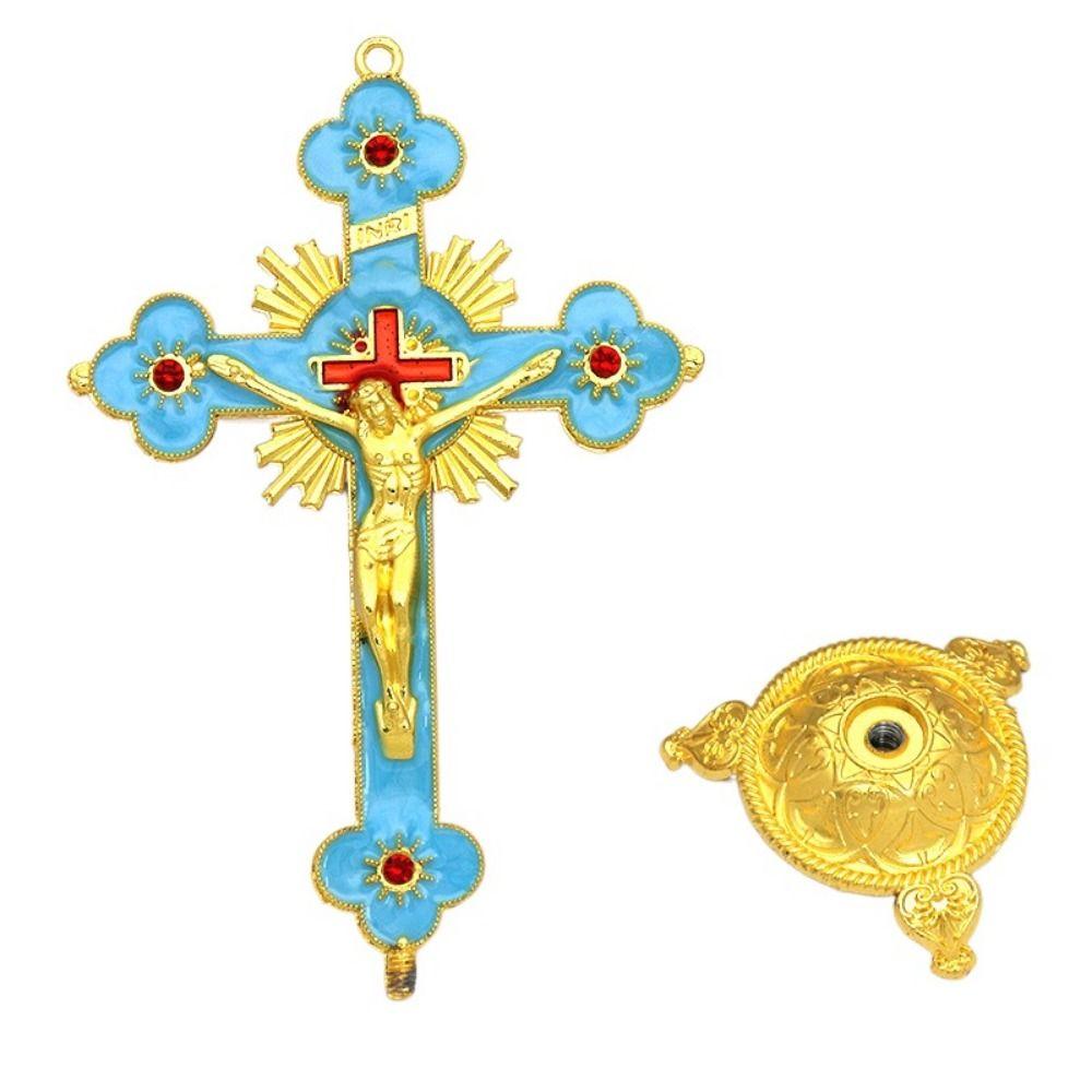 Multi-color With Stand Church Cross Ornaments No Fading Durable Alloy Cross Ornaments Handmade Plated Gold Statue Home Decor
