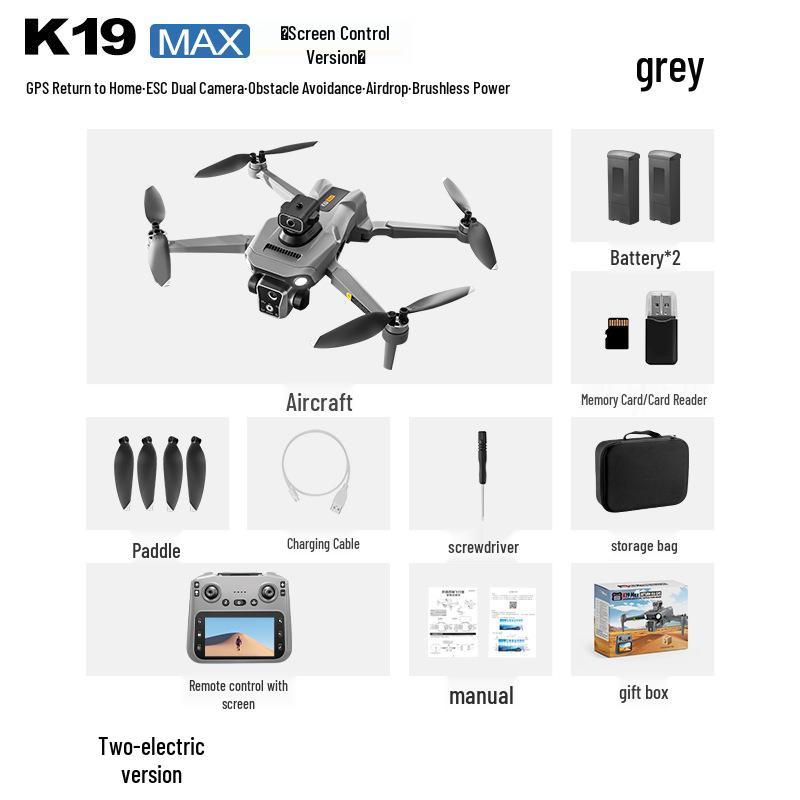 K19MAX GPS Drone with HD Camera, Screen Controller, Brushless Motor, and Remote Control.