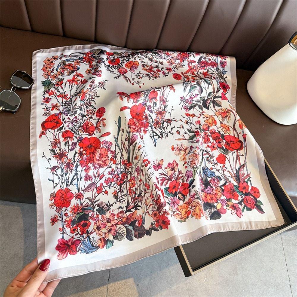 Square Shape Floral Print Scarf Silk Material Hijab Scarf Silk Square Scarf Fashion Decorate