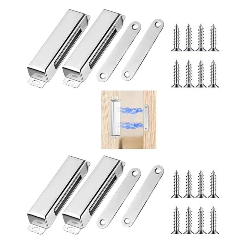 4Pieces Magnetic Door Latches Sturdy Stainless Steel Automatic Shut Mechanism for Cupboard Closet Wardrobe Room Door