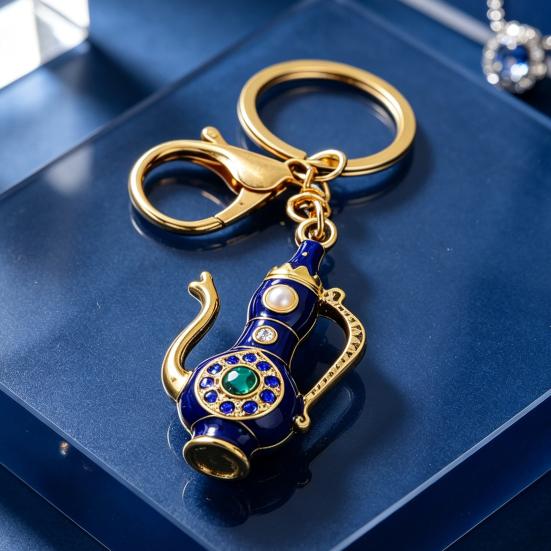 Pitcher Key Ring Retro Teapot Keychain with Rhinestones, Ethnic Style Decorative Backpack Accessory Ring, Pendant for Handbags Backpacks Car Keys Pot