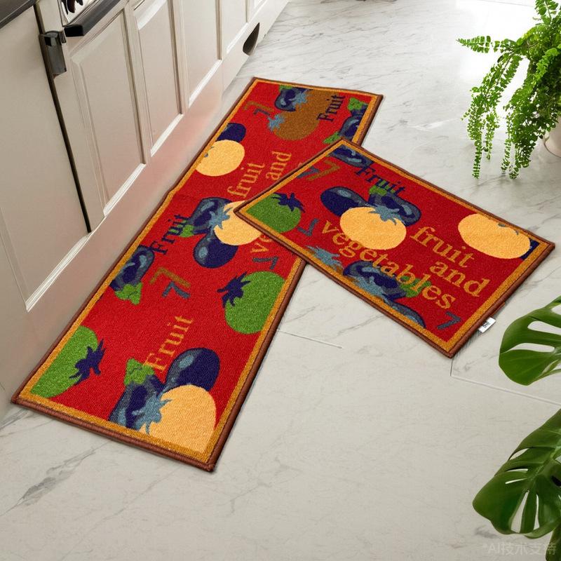 Red Absorbent Two-Piece Chef Kitchen Floor Mat - Machine Washable Carpet
