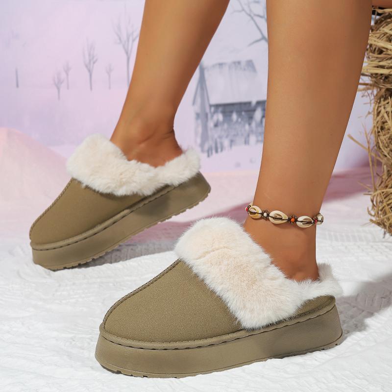 Fashion Casual Faux Fur Decoration Slip On Snow Boots Women 2025 Winter Thick Bottom Medium Heel Ankle Snow Boots Warm Short Plush Shoes