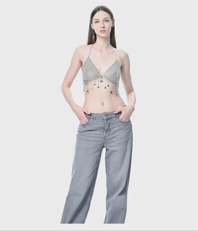 European & American Diamond Tassel Halter Neck Body Chain