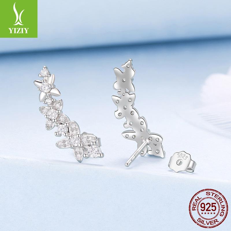 S925 Sterling Silver Sparkling Four-Leaf Clover Lucky Stud Earrings Women'S Premium Leaf Stud Earrings