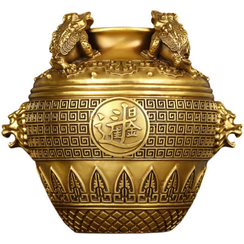 Brass Square Ornament Full Copper Three-Legged Golden Toad Treasure Bowl Jar Opening Gift Home Office Decoration