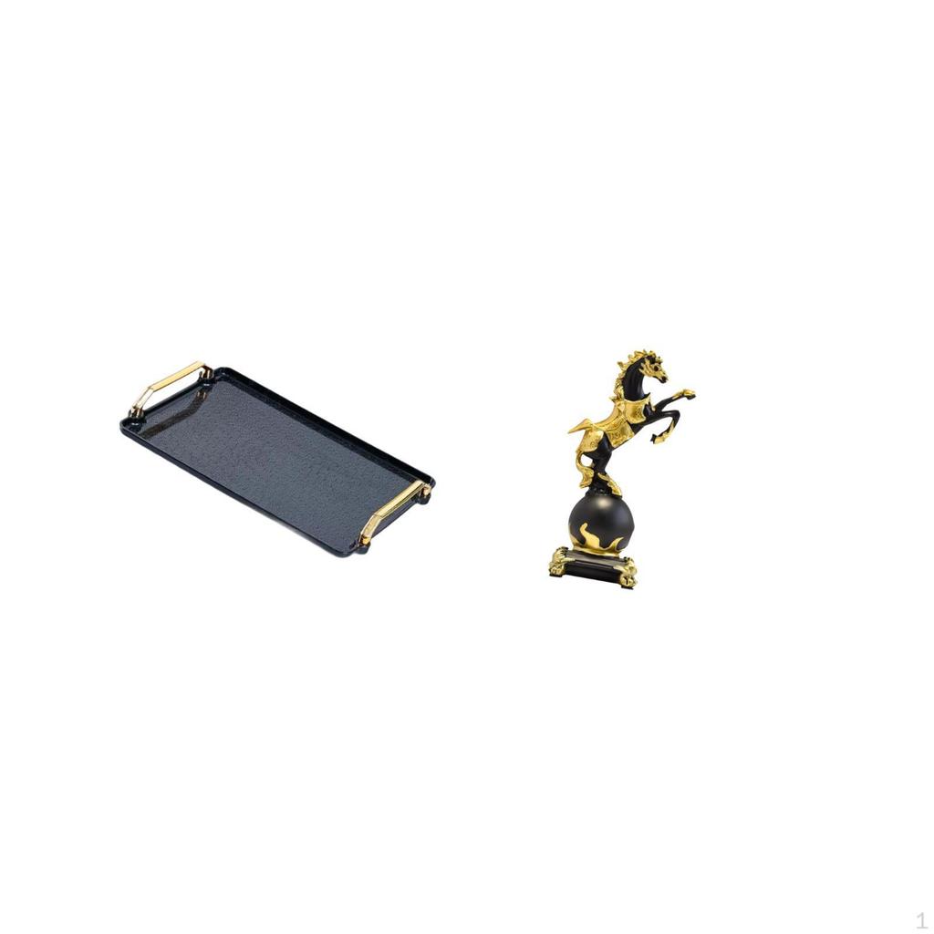 Elegant Rectangular Serving Tray with Modern Horse Figurine Centerpiece for Home Hotel Bar Snack