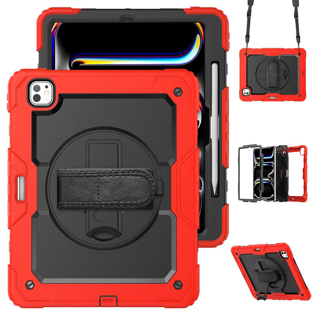 For iPad Pro 13 (2024) Kickstand Case PC+Silicone Tablet Cover with Screen Film/Shoulder Strap