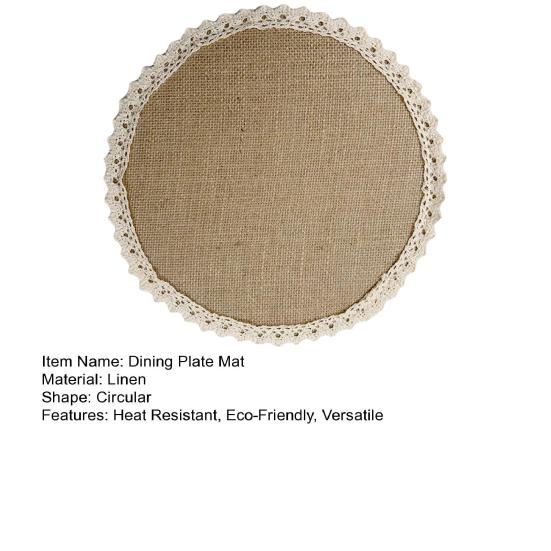 Jute Table Placemats Set Rustic Lace-Trimmed Round Scallop Edge Hot Pads