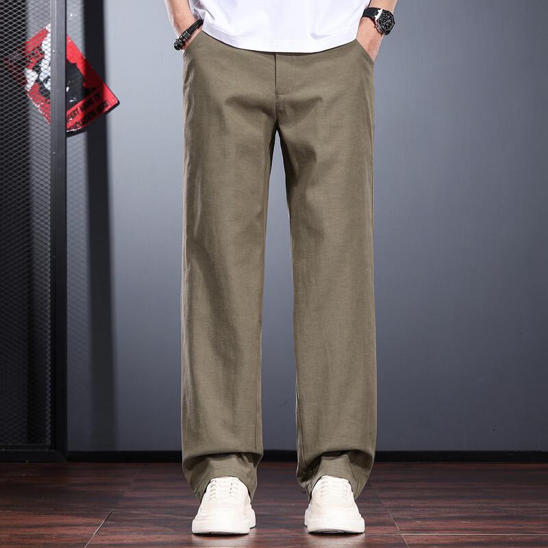 JIELEINUO Men s Lyocell Blend Loose Straight-Leg Casual Pants 4XL