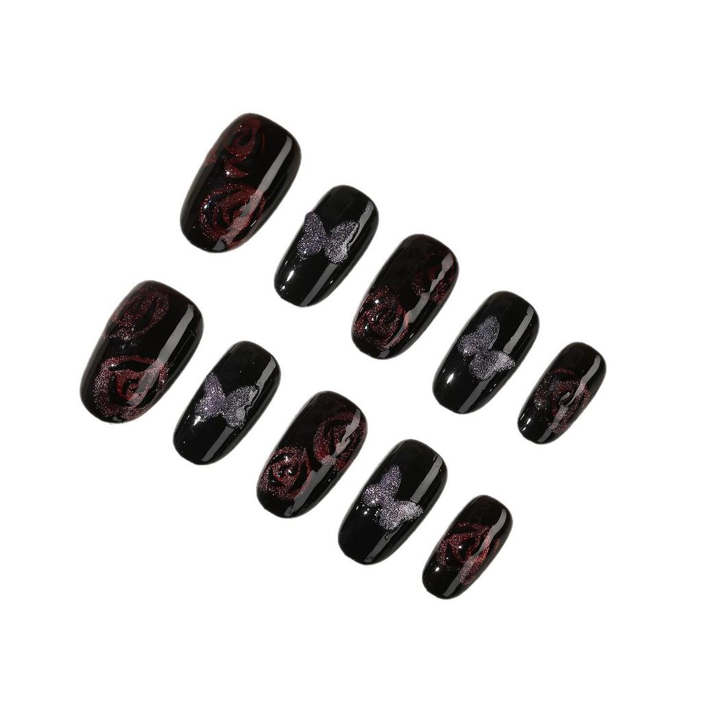 Handmade Butterfly Cat Eye Nails: Luxe Darkening & Whitening Short Autumn/Winter Patches