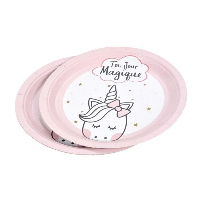 Assiette à dessert - Licorne magique - Set de 6 - 23 cm - Carton - Emballage sans plastique
