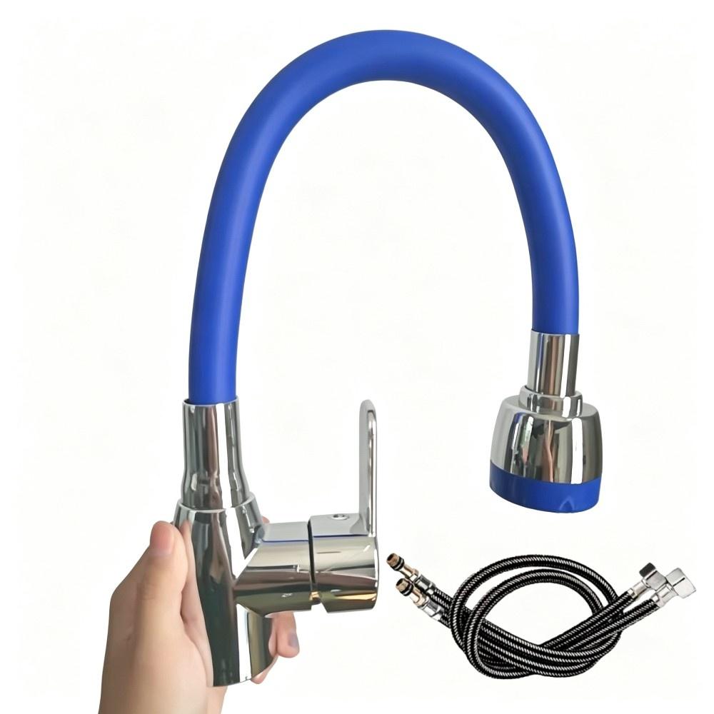 1PC High-End 360° Rotating Kitchen Faucet Flexible Silicone Hose Nozzle Household Sink Tap with 2 Supply Hoses