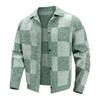 Men's Retro Color-blocked Plaid Lapel Knitted Cardigan Long-sleeved Sweater Jacket