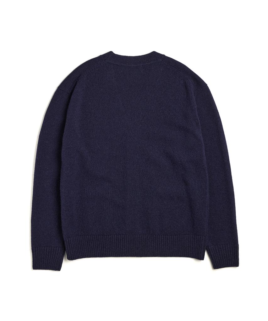 Geonjiulleunseu Button V-Neck Wool Cardigan - Navy