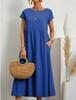 Summer Women Casual Loose Fit Sleeveless Cotton Linen Dress Solid Color Pocket