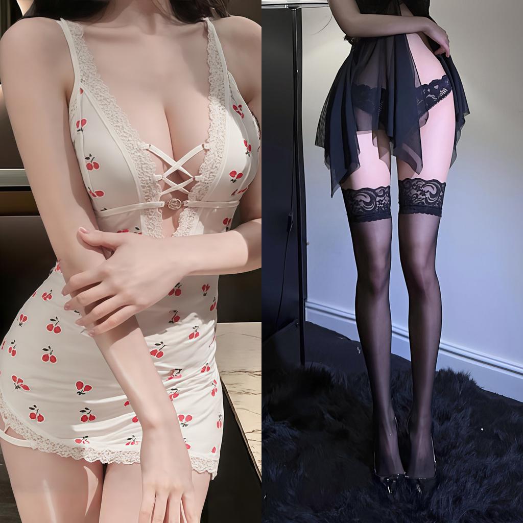 Sex Unterwäsche Mädchen sexy kostenlos kleine Brust Pyjamas süß reine Begierde Bett Versuchung Kirsche Nachthemd Träger Hüftwickel