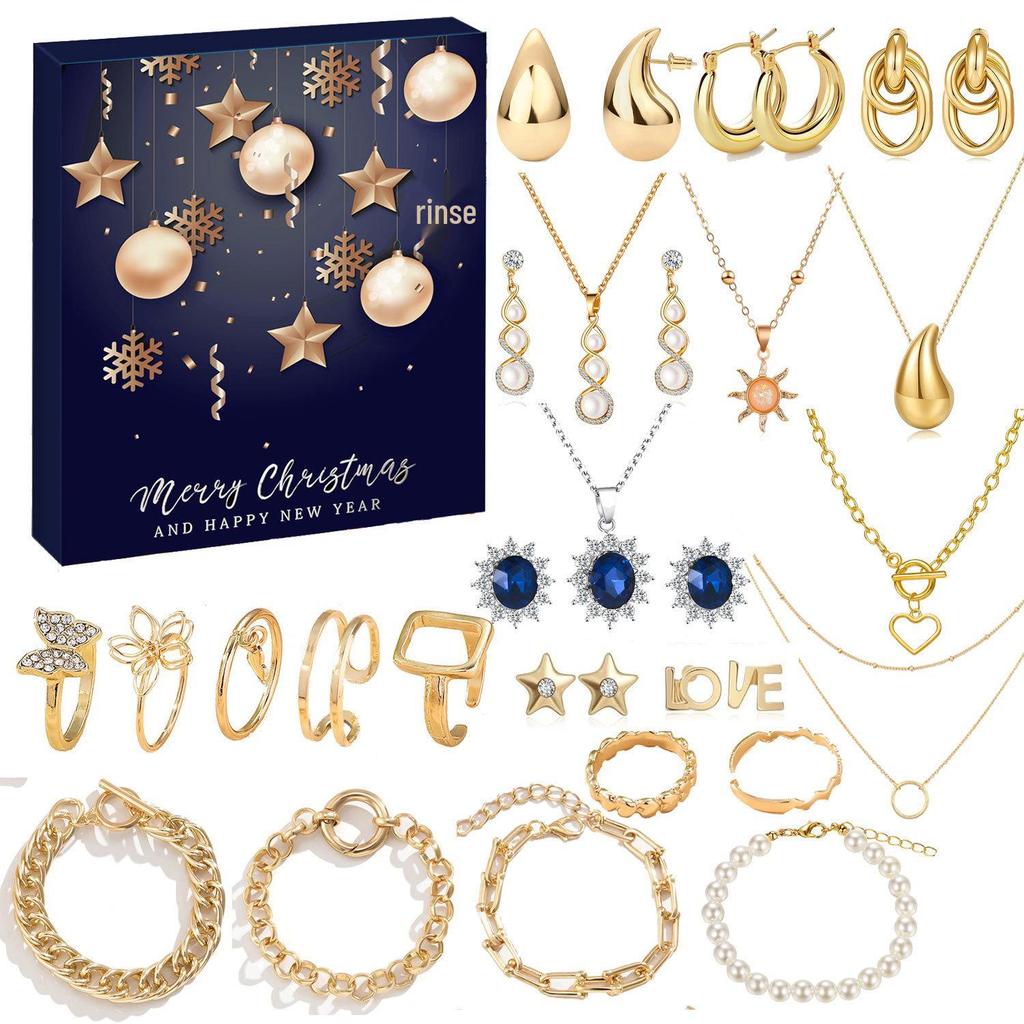 2025 Advent Jewelry Gift Box: Countdown Calendar with Earrings, Necklace, and Bracelet for Women