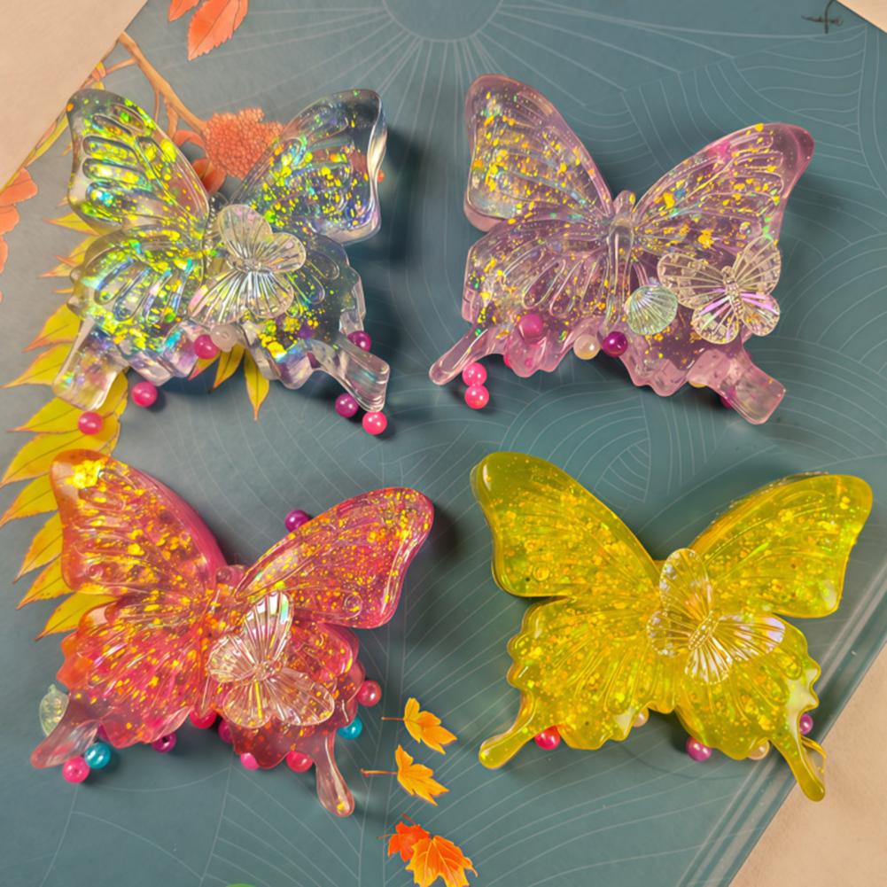 Car Beautiful Stickers Easing Stress Butterfly Toy Glitter Butterfly Squeeze Toy Set Slow Stress Easing Fidget Stretchy Decompression Pinch Toys