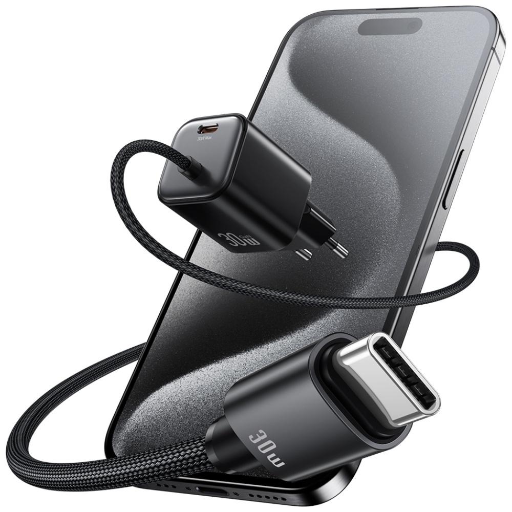 Ładowarka sieciowa 30W USAMS GaN 2xUSB-C Czarna