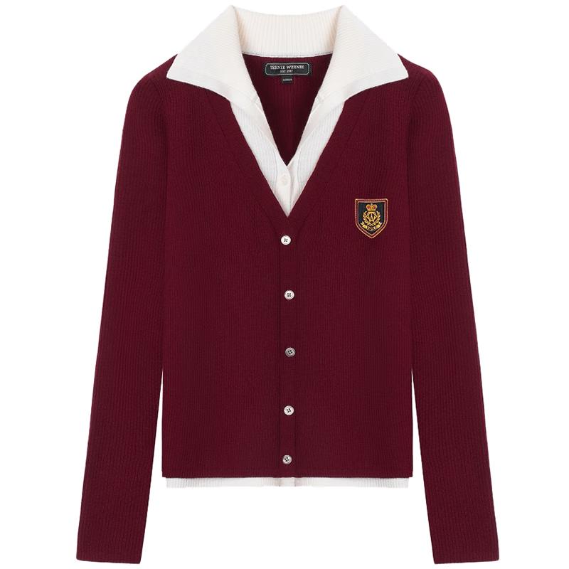 

Teenie Weenie Women s Faux Two-Piece Polo Collar Knit Cardigan S