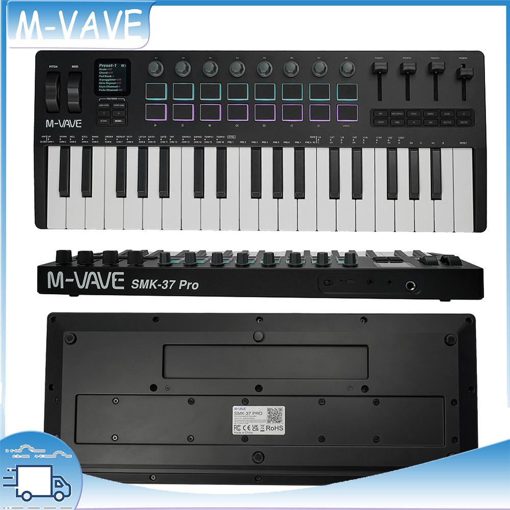 M-VAVE SMK-37 37 Key PRO MIDI Keyboard Controller with 16 RGB Pads & 8 Knobs Supports Wireless Connection to Multiple System