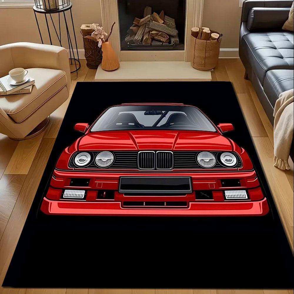 Red Classic Car Design Patterned carpet, non slip mat suitable for living room and bedroom sofas