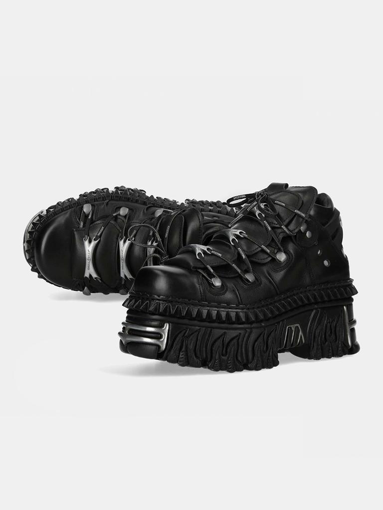 Punk Style Metal Decoration Women Ankle Boots Black Lace-up Platform Shoes British Style Lace Up Women Motorcycle Boots Cool