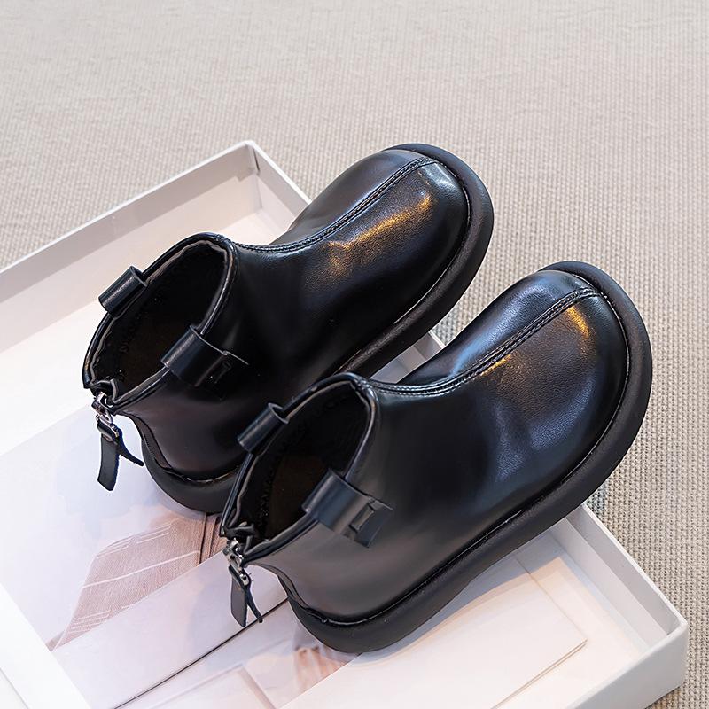 Girls Boots Children's Short Boots Two Cotton Fleece Shoes Winter Baby Girl Leather Boots Girls Martin Boots Classmate Black