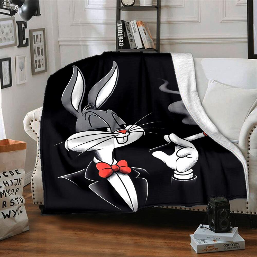 1pc Bugs Bunny Flannel Throw Blanket Lightweight Soft Warm All Season Blanket for Sofa, Bed, Travel,L1028086