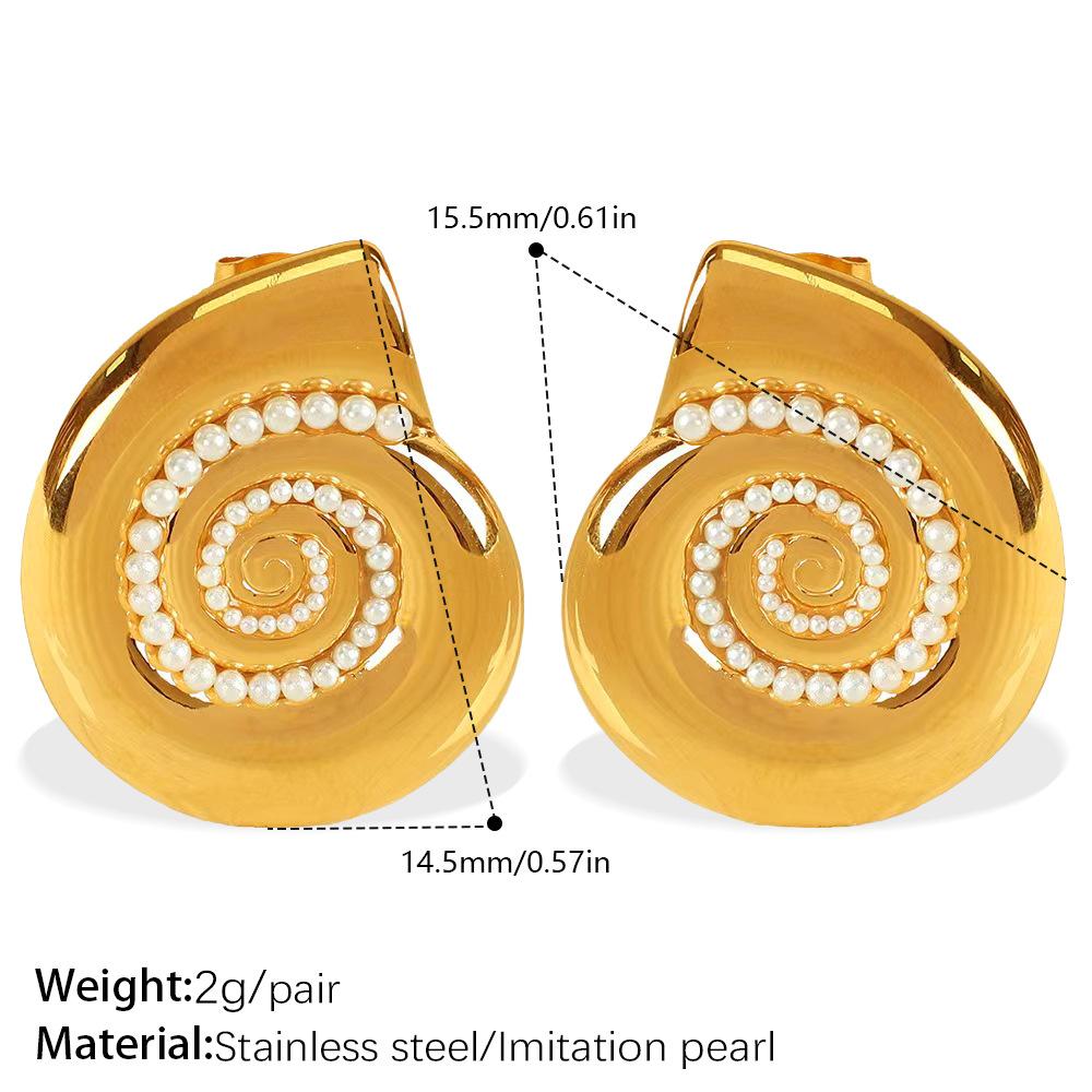 Retro Style Simple Thread Imitation Pearl Earrings Stainless Steel Gold-Plated Diamond-Encrusted Versatile Earrings Women