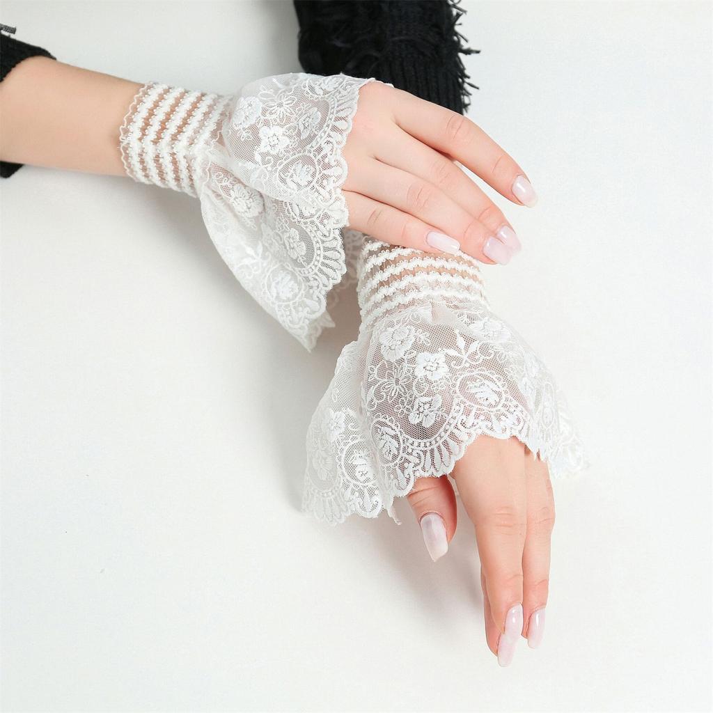 White Shirt Detachable Lace Fake Sleeves Mesh Fake Flared Sleeves Pleated Lace Wrist Cuffs False Cuffs Sweater Blouse Fake Cuff