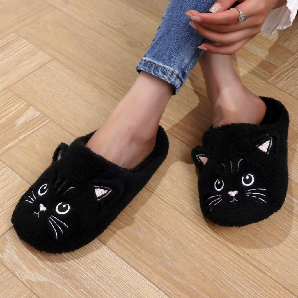 Damen Plüsch Katzen Hausschuhe - Winter Warme Rutschfeste Indoor Hausschuhe mit Niedlichem Cartoon Kätzchen Design, Weiche EVA Sohle & Gemütlicher Stoff, Niedliche Hausschuhe