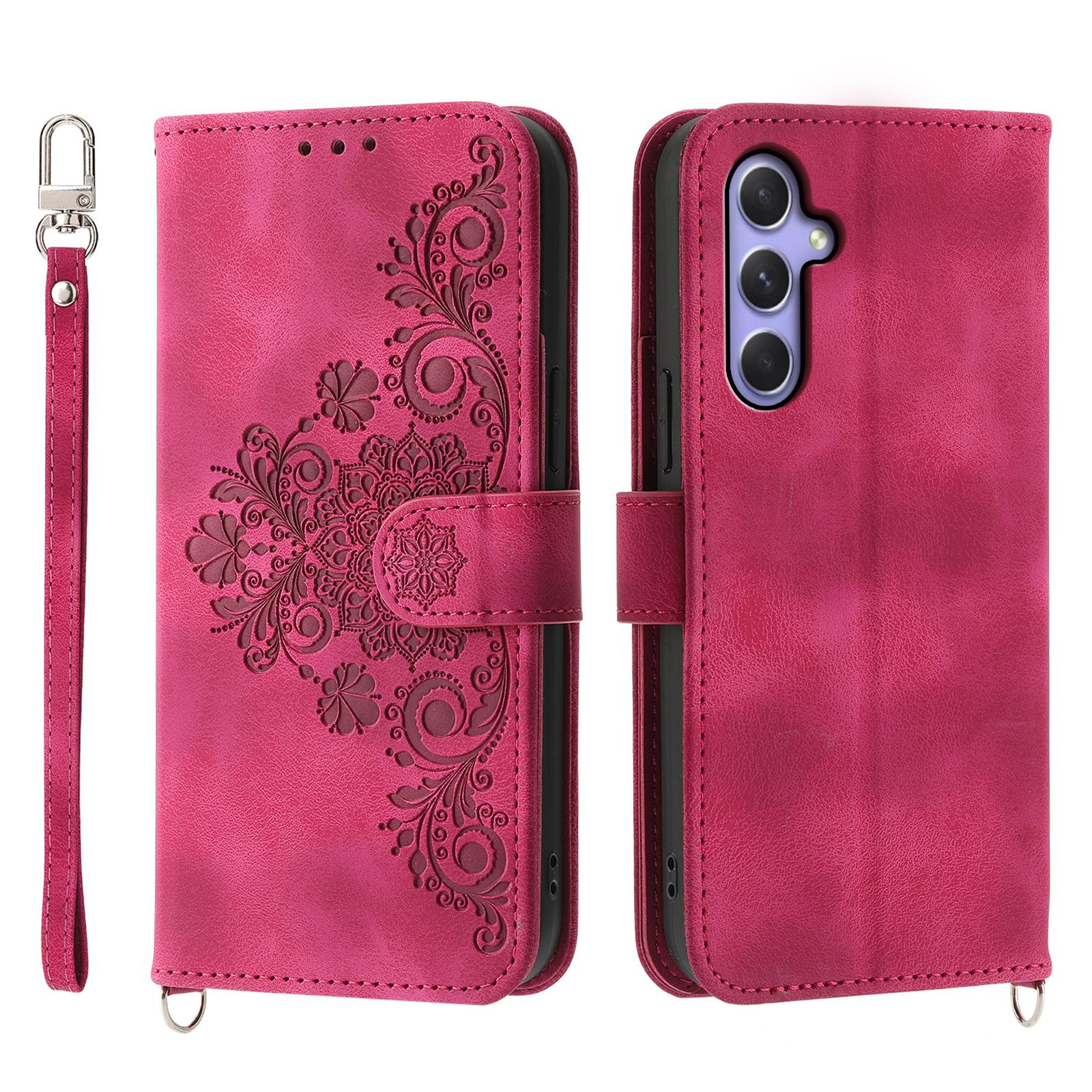 

Для Samsung Galaxy A55 5G чехол через плечо кожаный чехол с отделениями для карт кошелек Wine Red