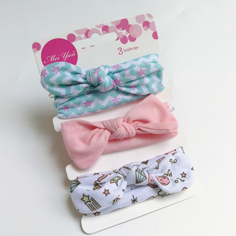 European & American Kids' Rabbit Ears Headband Set: 3-Piece Infant Bow Hair Accessories for Boys & Girls