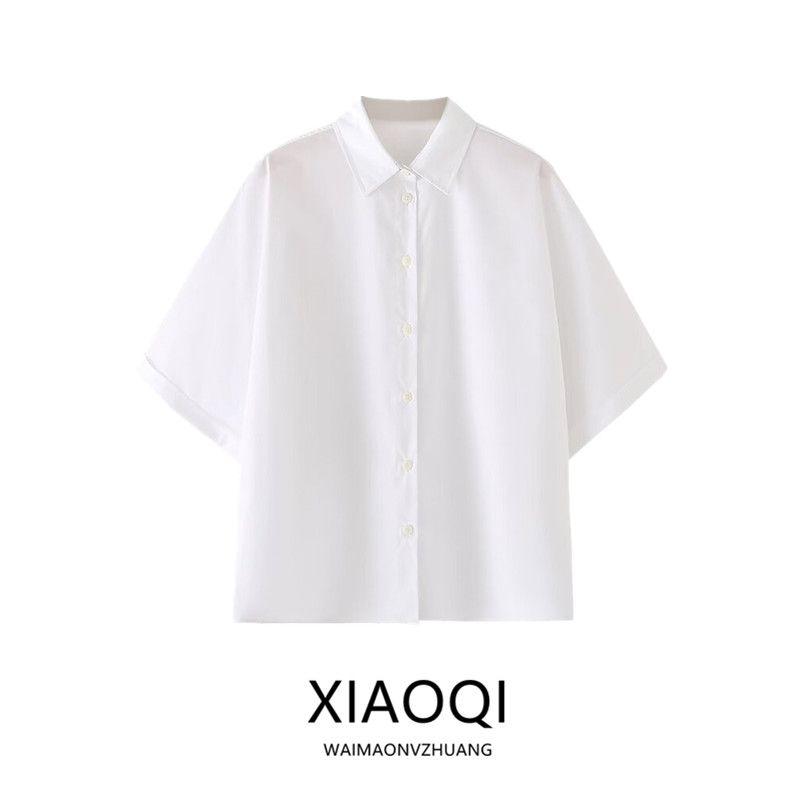 2024 Women's New French Style Temperament Casual All-Matching Loose Short Sleeve Poplin White Shirt 4786056 251