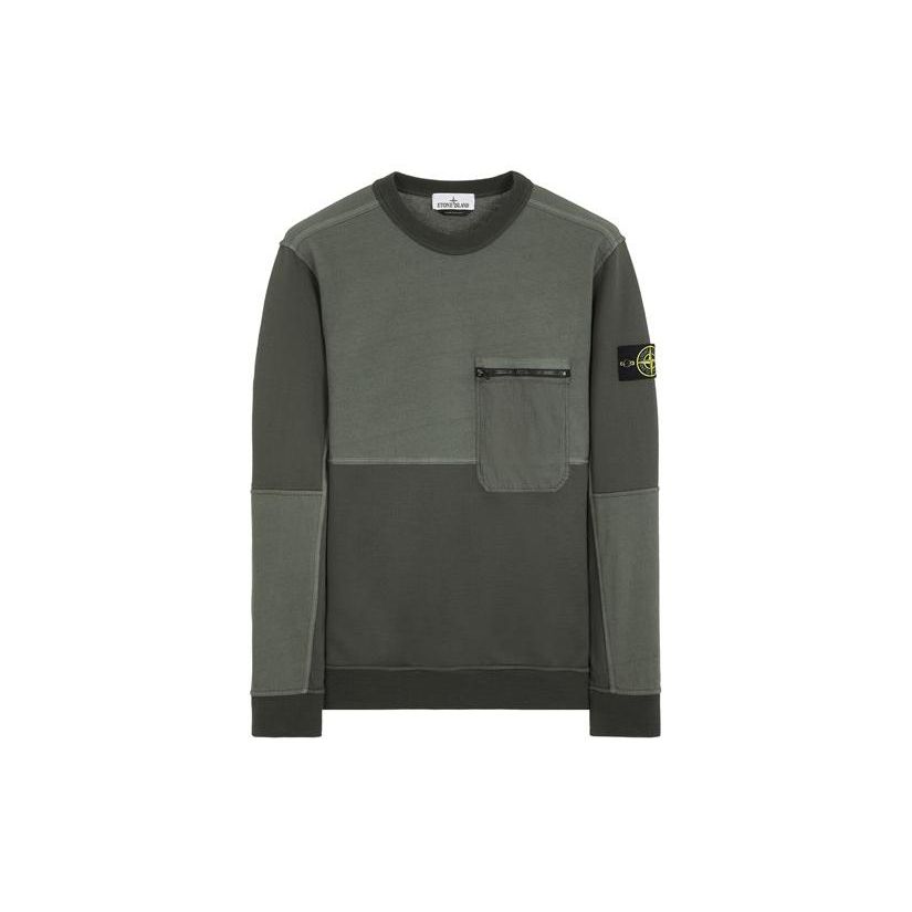 Stone Island Lente/Zomer 24 Kleurblok Ritszak Ronde Hals Sweatshirt Heren sweatshirt Mosgroen 801565677-V0059 M