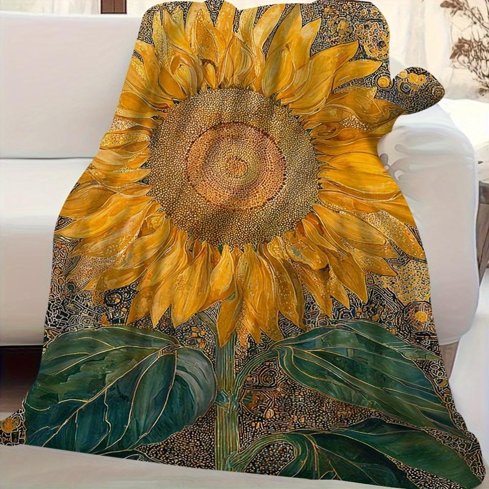 1Pc Vintage-Inspired Sunflower Print Blanket - Soft, Warm, 60X80 Inch, Multi-Purpose For Dorm, Camping & Travel, Dorm Room Decor